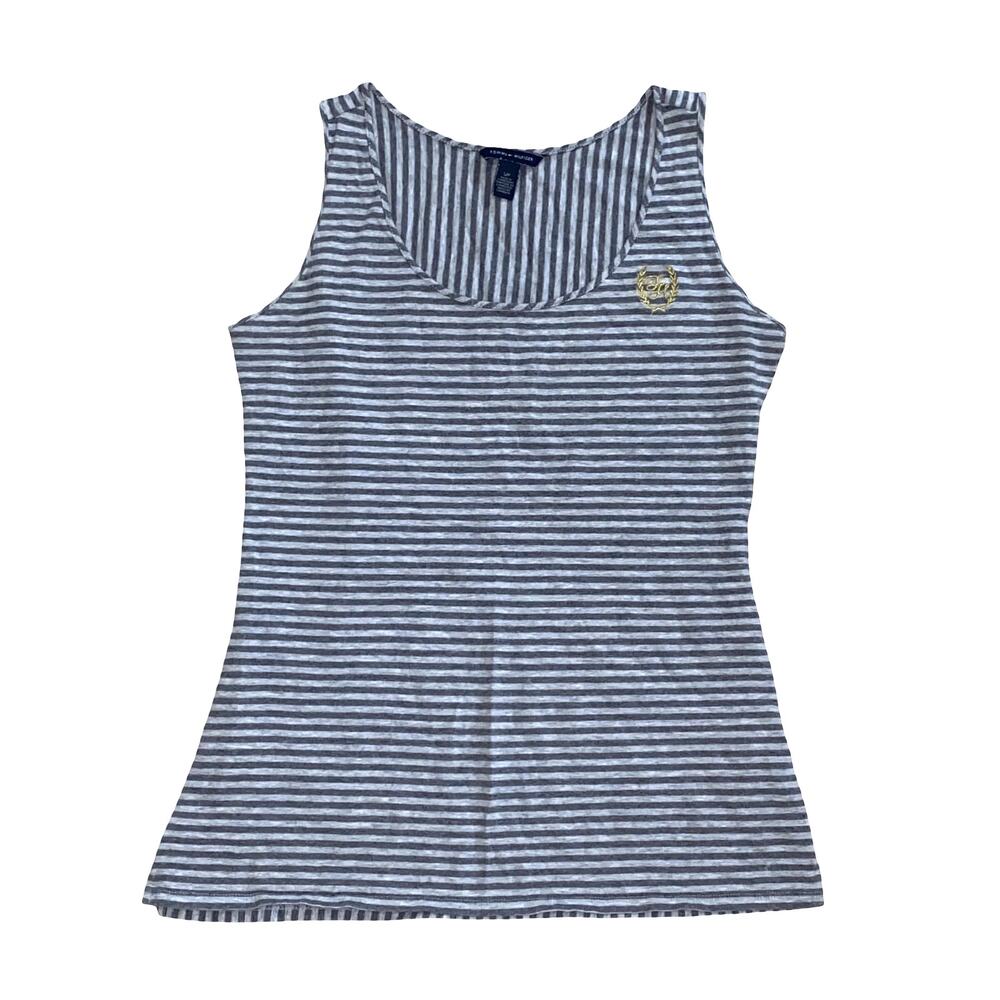 Tommy Hilfiger Striped Sleeveless Tank Top Size Small Gray Gold Crest